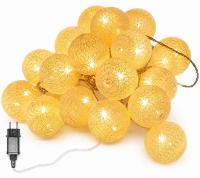 LED-Lichterkette mit Stecker, 3,8 m, 20 Baumwollbälle, warmweiß
