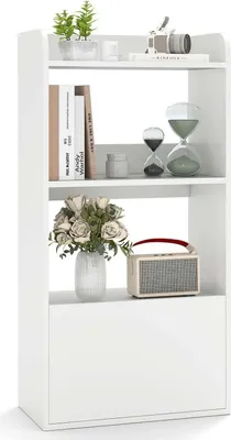 Image de Bibliothèque - Étagère sur pied avec tiroir - Deux compartiments - Pour salon et chambre à coucher - Dimensions 55 x 29 x 105 cm - Blanc