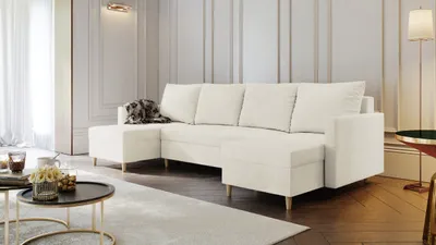 Image de AX LIVING Canapé en forme de U avec fonction sommeil Wesly U 290 cm - creme élégante
