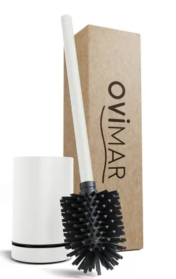 Produktbild von ovimar Toilettenbürste Voss Weiß matt | Silikon Klobürste | Belüftungsfunktion | frei stehend | Edelstahl WC Bürstenkopf wechselbar | abnehmbare Tropfschale | WC Bürste ohne Wandmontage