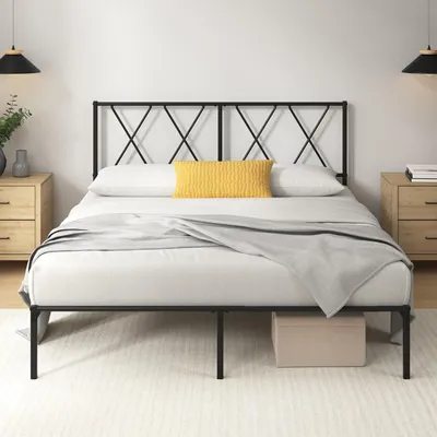 Metallbett 140x190 cm mit Lattenrost, Kopfteil, schwarz, 30 cm Höhe
