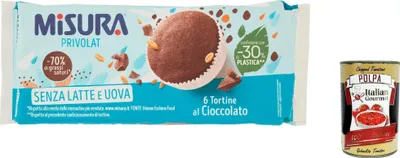 Produktbild von 10x Misura Tortine al Cioccolato Privolat Schokoladenkuchen ohne Milch und Eier 240g + Italian Gourmet polpa 400g