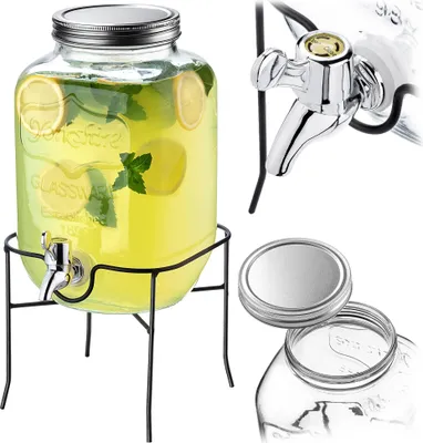 Produktbild von KADAX Getränkespender aus Glas, 4L, Wasserspender mit Zapfhahn und Deckel, Saftspender, Limonadenspender, Glaskanne, Zapfhahnflasche, Trinkspender für kalte Getränke, Dispenser