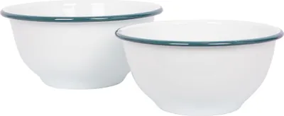 Produktbild von 2pc Grün Weiß Emaille-Rührschüssel-Set - Tief Metall Verschachtelung Küche Backen Kochen Salat Einfach Lagerung Essen Schüsseln - Von Argon Ta