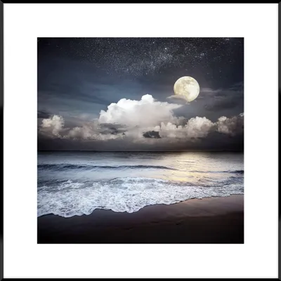 Zdjęcie produktu dla STYLER Obraz w ramie 50x50 cm dekoracja ścienna do salonu sypialni biura nowoczesny motyw plaża nocą księżyc ARTBOX MOON BEACH