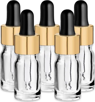 Produktbild von x5 Glasflasche klar 5 ml mit goldener Aluminiumpipette Probefläschchen