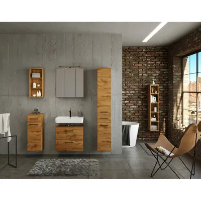Produktbild von Badmöbel Set in Wotan Eiche Nb. im Industrial Style MORISSON-03 mit  60 cm Waschbeckenunterschrank, B/H/T: ca. 235/200/35 cm