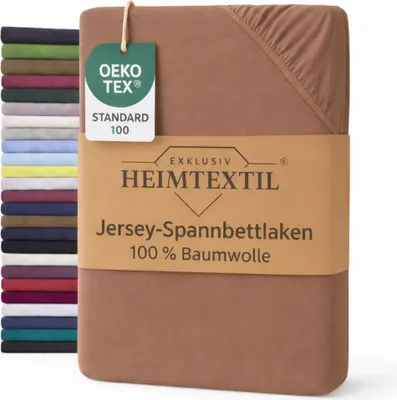 Produktbild von EXKLUSIV HEIMTEXTIL Marke Jersey Spannbettlaken 90 x 200 cm Nougat 100% Baumwolle   Bed-Sheet Bettlaken Spannbetttuch Topper Leinentuch