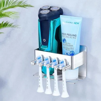 Produktbild von Zahnbürstenhalter für die Wand, Halter für elektrische Zahnbürsten, ohne Bohren, Zahnbürstenkopfhalter, selbstklebender Zahnpastaspender für das Badezimmer, Aufsteckhalter aus Edelstahl