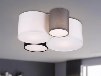 Produktbild von Ausgefallene LED Deckenleuchte 4x Stoffschirm, Wohnzimmer & Schlafzimmerlampe