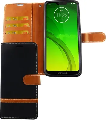 Produktbild von Motorola Moto G7 Handy Hülle Schutz-Tasche Case Cover Kartenfach Etuis Schwarz