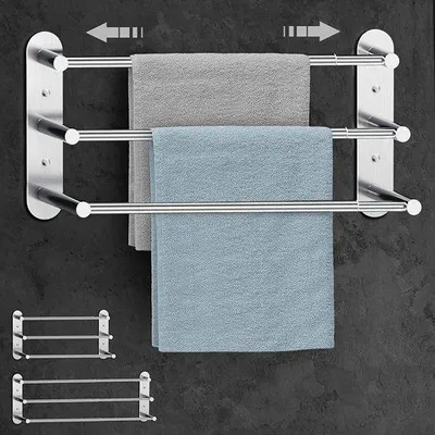 Obrázek produktu pro Držák na sprchu z nerezové oceli, 37–70 cm, výsuvný, do koupelny a kuchyně, 2 možnosti montáže, stříbrný