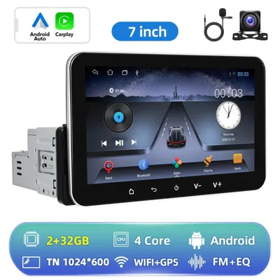 Obrázek produktu pro Autorádio s Androidem – multimediální přehrávač 1-DIN, 17,8 cm – CarPlay a Android Auto – 2 GB + 32 GB – vstup pro zadní kameru AHD – Bluetooth – GPS – Wi-Fi – bílá