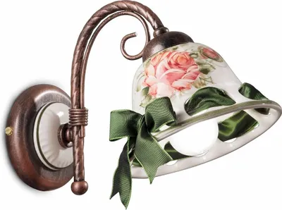 Produktbild von Wandlampe Keramik Metall E14 17 cm hoch in Schwarz Kupfer antik Weiß Blumendekor Pink Landhaus Stil