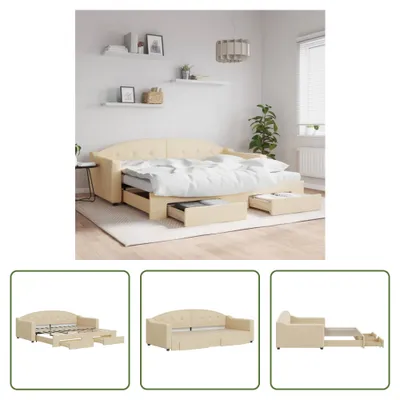 Produktbild von The Living Store Tagesbett Ausziehbar mit Schubladen Creme 90x200 cm Stoff