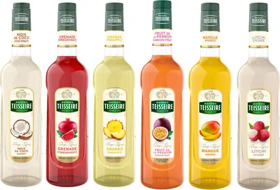 Produktbild von Tropensirup Teisseire - Kokosnuss, Granada, Ananas, Passionsfrucht, Mango, Litchi - 4x70cl und 2x1l