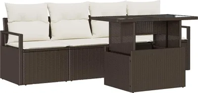 Produktbild von vidaXL Gartensofa-set mit Speicher mit Kissen 5 pcs Braun Poly-Rattan