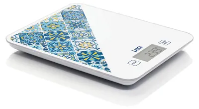 Immagine prodotto di Laica Bilancia da Cucina Elettronica KS5013 - 10 kg / 1 g - Display LCD - Funzione Tara - Calcolo Volume Acqua - Vetro Temperato - Maiolica Blu