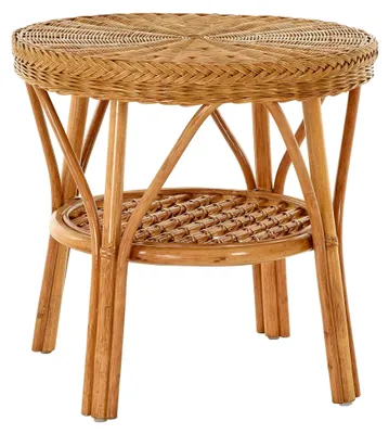 Produktbild von Runder Rattan-Tisch/Beistelltisch/Couchtisch mit Ablage (Honig-Dunkel)