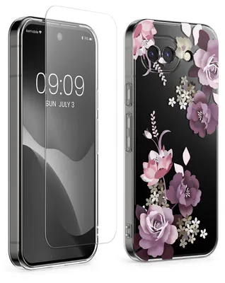 Produktbild von kwmobile Hülle kompatibel mit Google Pixel 10a Handyhülle - Silikon Case transparent - Mit Glas Schutzfolie - Wildblumen Ranke Mehrfarbig Transparent