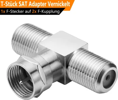 Produktbild von ORSEM TV T-Stück Splitter SA BK-Kabel Verteiler T-Adapter 2-Fach Splitter 2-Wege / 5-2400 MHz - digital & Vernickelt FM UKW Kabelfernsehen DVB-C