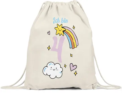 Produktbild von 4 Jahre alt Kindergeburtstag Turnbeutel Gymsack  süße Motive Kinder Milchkanne Happy Birthday Alles Liebe zum Geburtstag