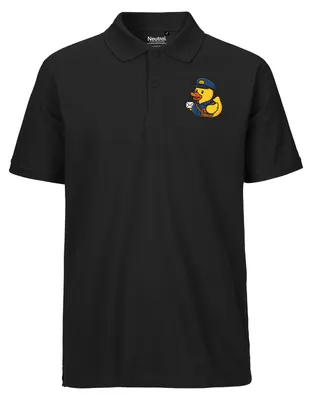 Produktbild von Huuraa Herren Polo Shirt Quietscheente Postbote Gummiente Briefträger S Black Bio Baumwolle Fairtrade Poloshirt Geschenkidee