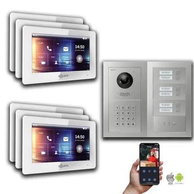 Produktbild von Goliath IP Video Türsprechanlage: 7-Zoll 6 Familienhaus, Zahlencode, Anzeige, Silber : 7 Zoll Weiß : Unterputzdose Monitor Farbe: 7 Zoll Weiß Montage: Unterputzdose