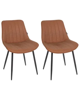 Produktbild von BELIANI Esszimmerstuhl Braun Kunstleder Gesteppt mit Hoher Rückenlehne Schwarzes Metallgestell Retro Esszimmer Küche Wohnküche Wohnzimmer