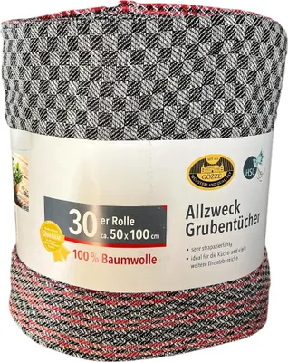 Produktbild von Allzweck Grubentücher 30er Rolle 50 × 100 cm 100 % Baumwolle Geschirrtuch Grubentuch