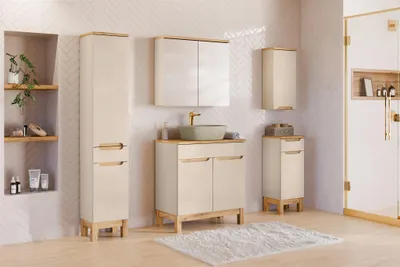 Produktbild von Badmöbel Set 6-tlg Badezimmerset DEVI Cashmere Schrank 80cm inkl. Waschtisch 50 cm