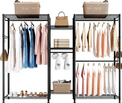 Produktbild von Kleiderständer, strapazierfähiger Kleiderschrank, 7 verstellbare Kleiderstangen mit Stahlrahmen, 385,5 kg Tragkraft, Kleiderständer mit 4 Kleiderstangen für Schlafzimmer, Bekleidungsgeschäft, Flur