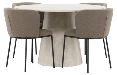 Productafbeelding van Lanzo eethoek tafel Ø120cm en 4 stoelen beige, bruin.
