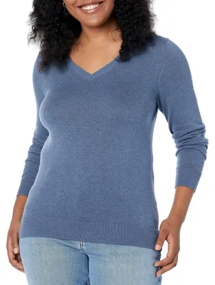 Obrázek produktu pro Amazon Essentials, dámský lehký svetr s dlouhými rukávy a kulatým výstřihem, barva denim heather, velikost M