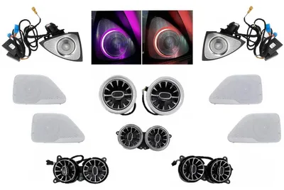 Imagen del producto de Kit de rejilla de ventilación con iluminación LED de 64 colores y altavoz de alta fidelidad, compatible con Mercedes-Benz Clase S (W222).