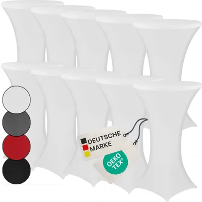 Produktbild von NYVI Stehtischhusse NYVIGala Weiß Ø 80-85 cm - 10er Set - Elastische Premium Stretchhussen für gängige Bistrotische & Stehtische - Dehnbarer Tischüberzug