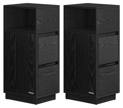 Nachttisch-Set 2er, schmal, 2 Schubladen, offenes Fach, Schwarz