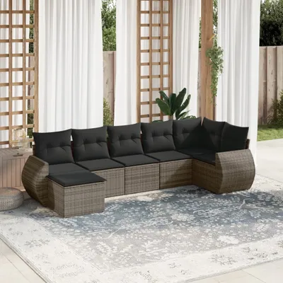 Produktbild von Gartenmöbelgarnituren - 7-tlg. Garten-Sofagarnitur mit Kissen Grau Poly Rattan Möbel21