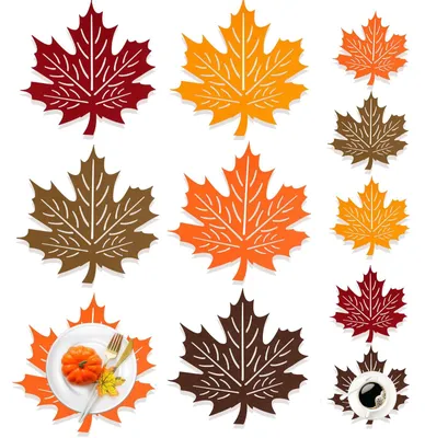 Produktbild von Omgoods - Tischsets 34 x 33 cm - Untersetzer 13 x 13 cm - Filz, rutschfest - Herbstmotiv - Set mit 5 Stück - Design mit Ahornblättern - Untersetzer