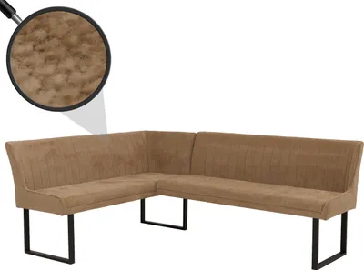 Immagine prodotto di Panca ad angolo HWC-O82, panca per sala da pranzo, tessuto ciniglia Oeko-Tex (310g/m²)/metallo tessile 159x210cm ~ marrone chiaro