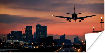 Produktbild von MuchoWow® Poster Landung eines Flugzeugs bei Sonnenaufgang 160x80 cm - Foto Poster