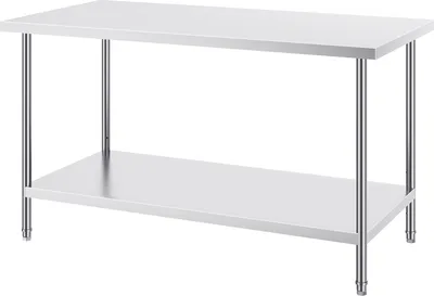 Produktbild von SucceBuy-Zubereitungstisch aus Edelstahl, 76,2 x 152,4 x 86,4 cm, 418,5 kg Tragkraft, robuster Metall-Arbeitstisch mit 3 einstellbaren Höhenstufen, gewerbliche Arbeitsstation für Küche, Garage