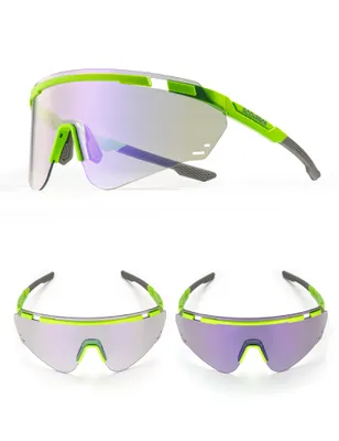 Produktbild von ROCKBROS Fahrradbrille Photochrom UV400, Sportbrille mit TR90 Rahmen für Rennrad, MTB, Laufen und Angeln Neongelb / Lila
