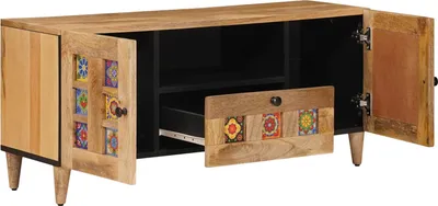 Image de vidaXL Meuble TV avec porte Naturel 105 x 33,5 x 46 cm Bois massif Mango