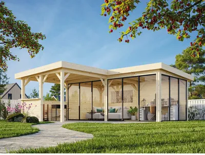 Produktbild von Pavillon Palmako Lenna Slide Plus 24,9 m² Set 723 588 x 588 cm tauchimprägniert grau