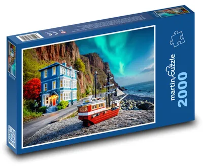 Zdjęcie produktu dla Puzzle 2000 Model statku z zorzą polarną - martinpuzzle