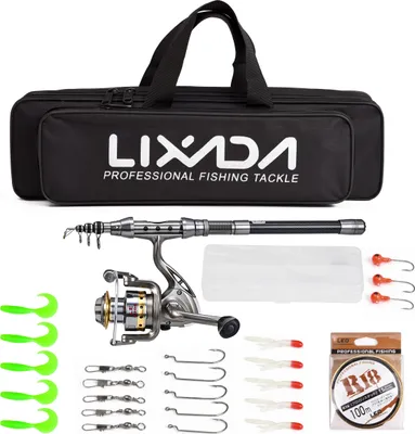 Produktbild von Lixada Teleskop Angelrute und Spule Combo Full Kit Spinning Angelrolle Gang Organizer Pole Set mit 100M Angelschnur Koeder Haken Jigkopf und Fischen Tragetasche Fall Angelzubehoer