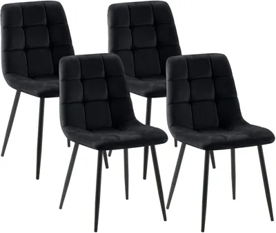 Produktbild von CLP 4er Set Esszimmerstuhl Tilde gepolstert mit Rückenlehne bis 150 kg belastbar schwarz Material Samt, KI-generiertes Bild