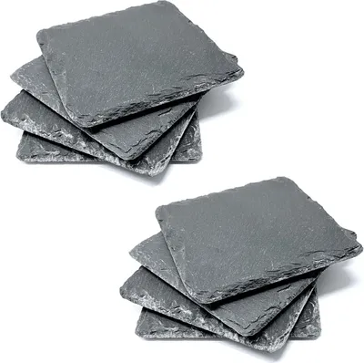 Produktbild von 8er Set Schiefer Untersetzer mit Gumminoppen Tassenuntersetzer Glasuntersetzer 10x10 cm Tischuntersetzer