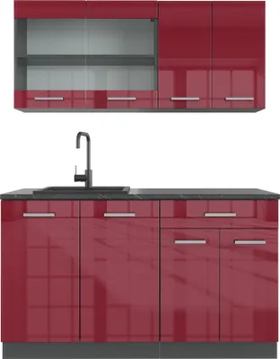Produktbild von Vicco Singleküche R-Line, 140 cm ohne Arbeitsplatte, Bordeaux Hochglanz/Anthrazit